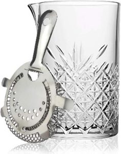 Cocktail Making Equipment - FLOW Barware 700 ml Cocktail Mixing Glass & Stainless Steel Hawthorne Strainer | Large Cocktail Mixing Jug Make 3 Cocktails in One | Stirring Glass & Silver Strainer